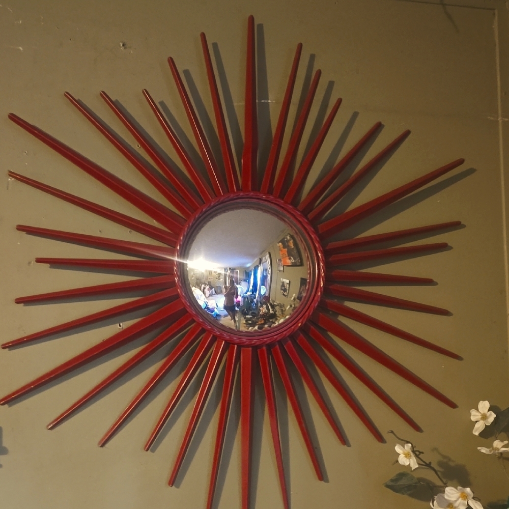 Red Sunburst Wall Mirror